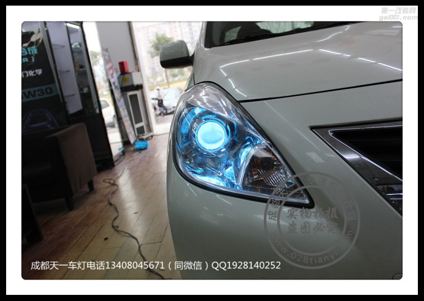 成都日產(chǎn)陽(yáng)光車(chē)燈改裝原裝Q5海拉透鏡LED日行燈雙光透鏡