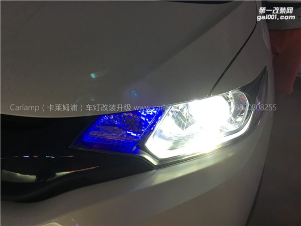 廣州【卡萊姆浦車燈】本田14飛度改燈:卡萊姆浦Q5雙光透鏡高亮氙氣大燈