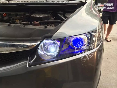 【廣州炫瀾車燈】本田思域升級(jí)精剛海拉5雙光透鏡+精剛安定器