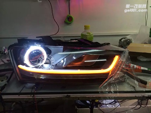【廣州炫瀾車燈】低配Q3升級精剛海拉5雙光透鏡+精剛安定器
