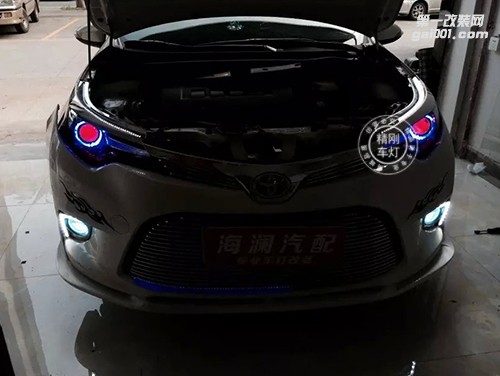 【廣州炫瀾車燈】豐田雷凌升級(jí)精剛海拉5雙光透鏡+精剛X5安定器