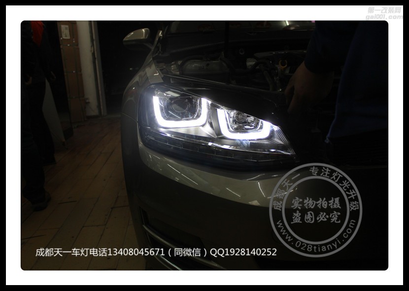 成都大眾高爾夫7改車燈改裝LED流光轉(zhuǎn)向燈雙U日行燈總成