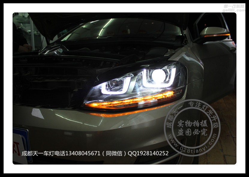 成都大眾高爾夫7改車燈改裝LED流光轉(zhuǎn)向燈雙U日行燈總成