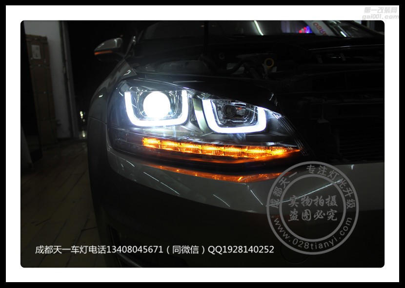 成都大眾高爾夫7改車燈改裝LED流光轉(zhuǎn)向燈雙U日行燈總成