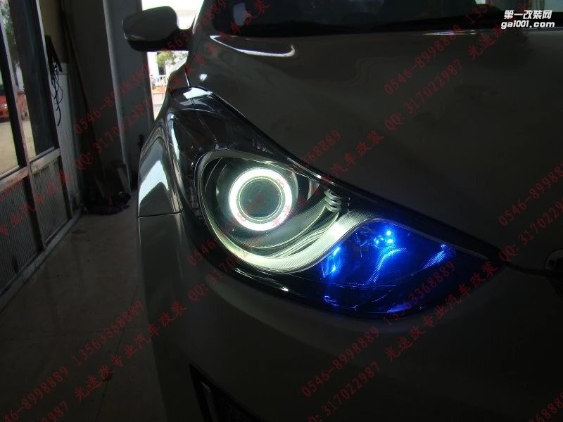 東營光速改汽車大燈改裝升級 現(xiàn)代朗動 天使眼