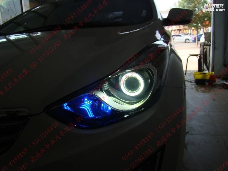 東營光速改汽車大燈改裝升級 現(xiàn)代朗動 天使眼