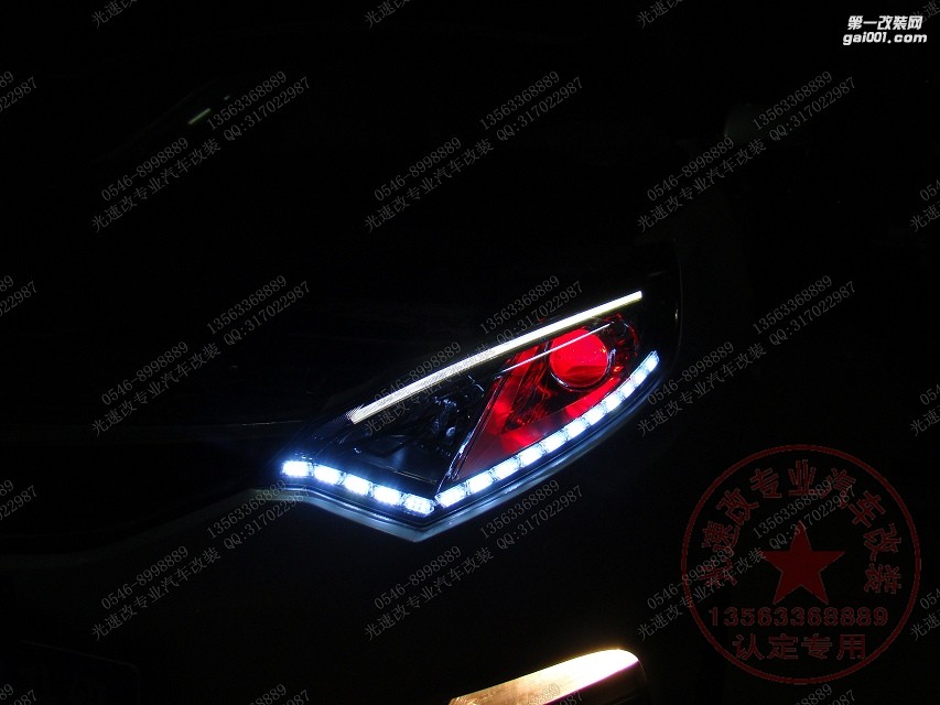 東營光速改汽車大燈改裝 長安致尚XT 升級Q5+紅色惡魔眼