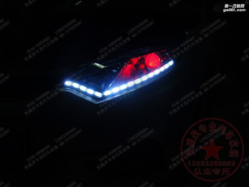 東營光速改汽車大燈改裝 長安致尚XT 升級Q5+紅色惡魔眼