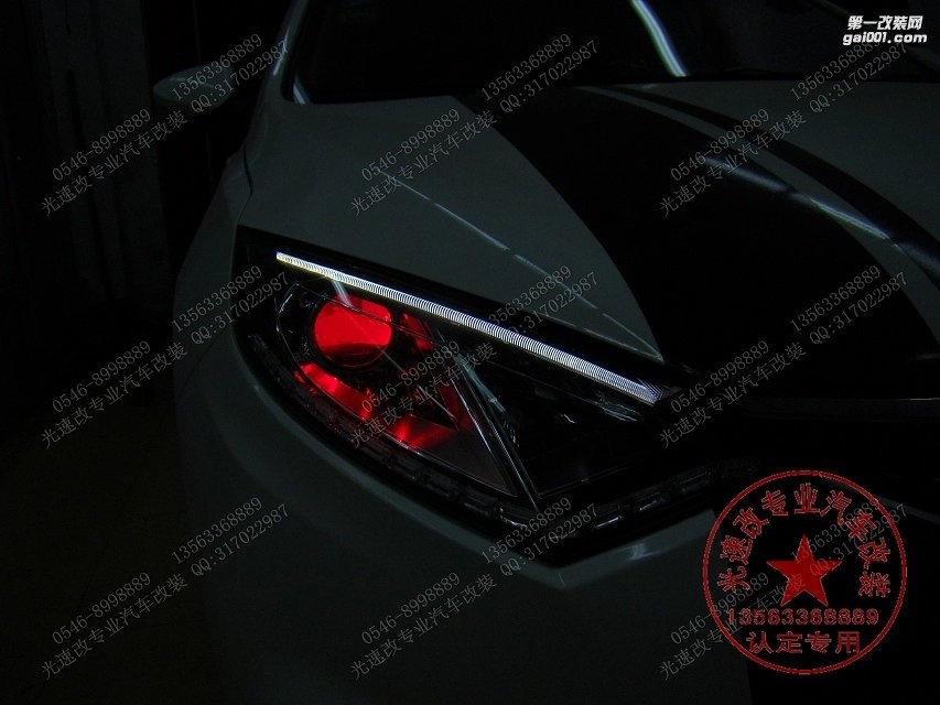 東營光速改汽車大燈改裝 長安致尚XT 升級Q5+紅色惡魔眼
