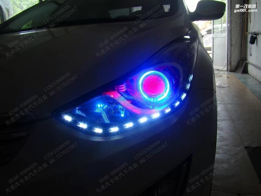 東營汽車大燈改裝 現(xiàn)代朗動 惡魔眼 東營光速改