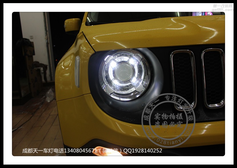 成都jeep自由俠改車燈改裝保時(shí)捷日行燈五角星LED大燈總成