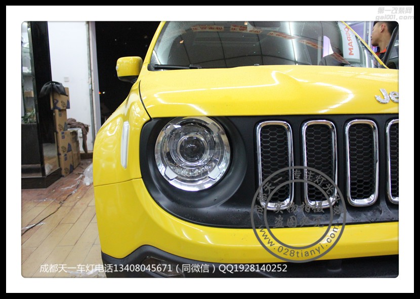成都jeep自由俠改車燈改裝保時(shí)捷日行燈五角星LED大燈總成