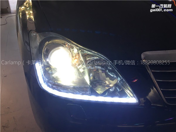 廣州皇冠改燈，車燈改裝升級：卡萊姆浦海拉5雙光透鏡+歐司朗D2S CBI+原車白電裝安定器+雙色LED流光淚眼日行燈