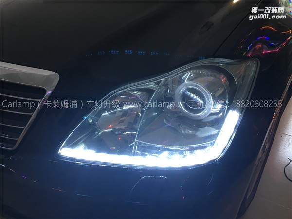廣州皇冠改燈，車燈改裝升級：卡萊姆浦海拉5雙光透鏡+歐司朗D2S CBI+原車白電裝安定器+雙色LED流光淚眼日行燈
