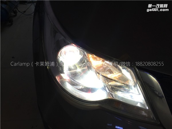 广州宝骏730车灯改装大灯：卡莱姆浦海拉5双光透镜+岩崎6500K氙气大灯+日本黑电装安定器+红恶魔