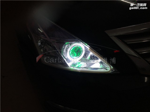 廣州日產(chǎn)天籟 07-12款改燈，車燈改裝升級：卡萊姆浦海拉5雙光透鏡 + 漢雷氙氣大燈 +德國澳茲姆安定器 +白天使 +綠惡魔 + LED轉(zhuǎn)向日行燈