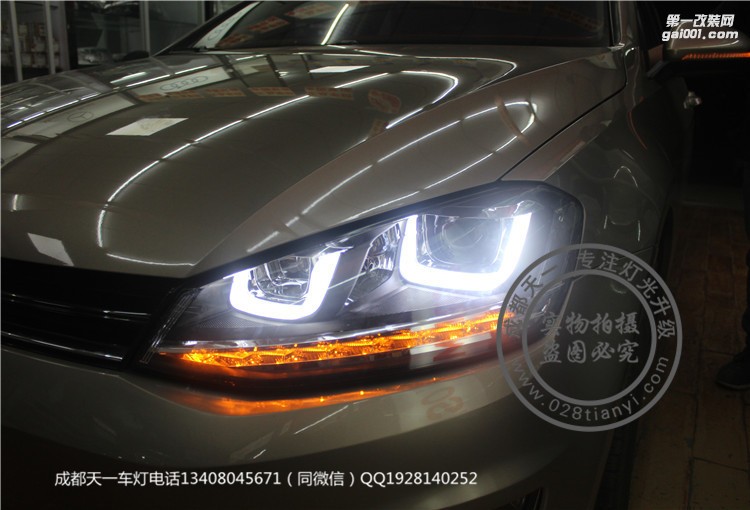成都高爾夫車燈改裝雙U日行燈總成成都天一車燈