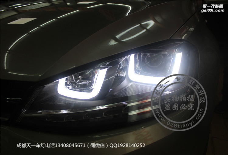 成都高爾夫車燈改裝雙U日行燈總成成都天一車燈