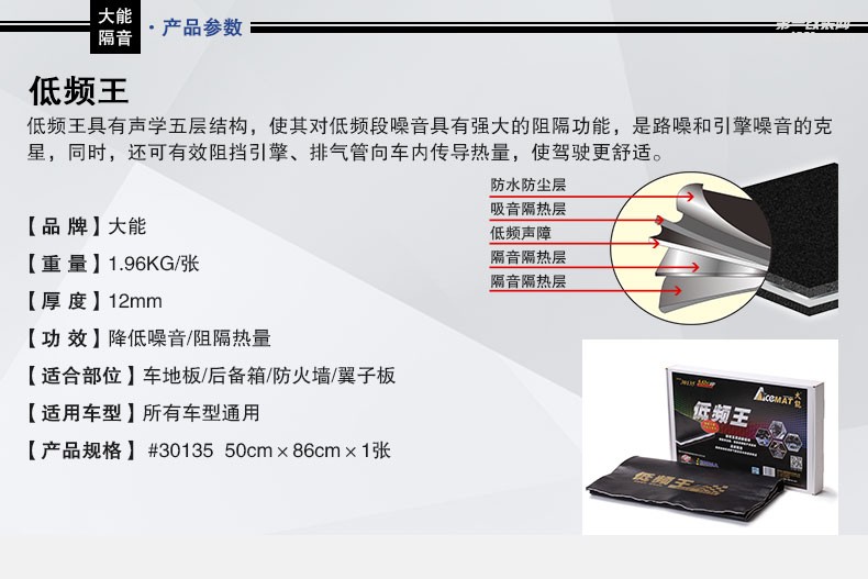 大能隔音棉止震板低频王吸音棉汽车隔音棉止震板搭配汽车隔音材料