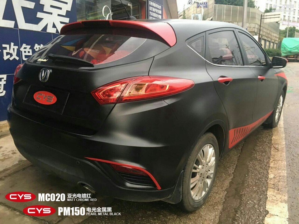 北京長(zhǎng)安致尚XT CYS電光金屬黑 PM150+亞光電鍍紅MC020 汽車(chē)改色貼膜