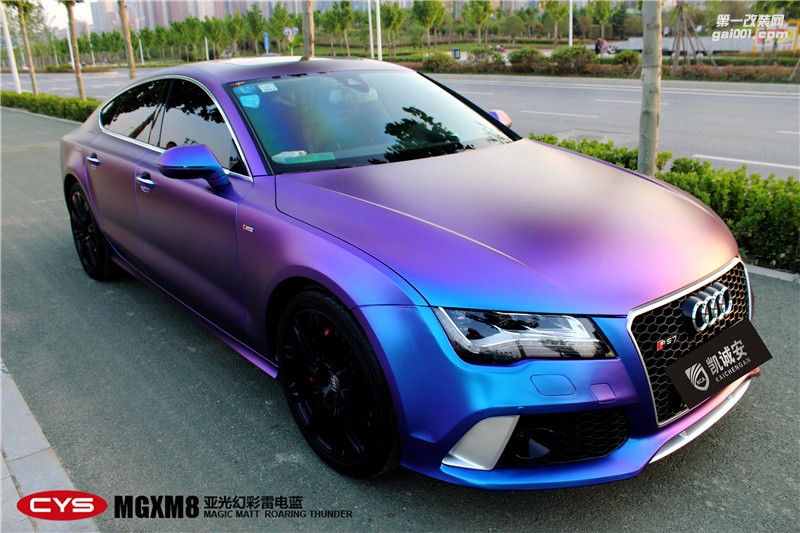 鄭州奧迪A7幻彩雷電藍全車貼膜凱誠安車衣裳店