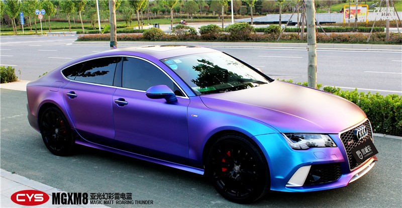 鄭州奧迪A7幻彩雷電藍全車貼膜凱誠安車衣裳店