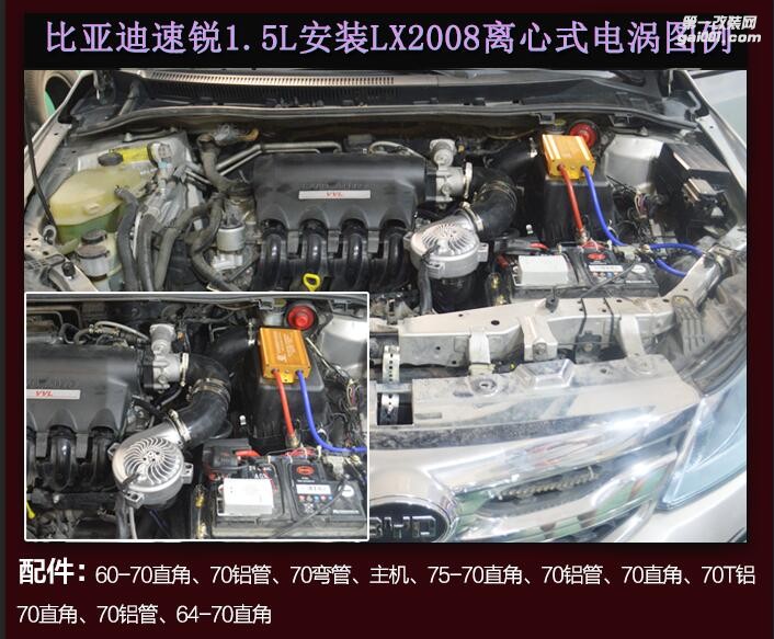 比亚迪速锐1.5专用提升动力节油改装汽车进气配件键程离心式涡轮增压器LX2008