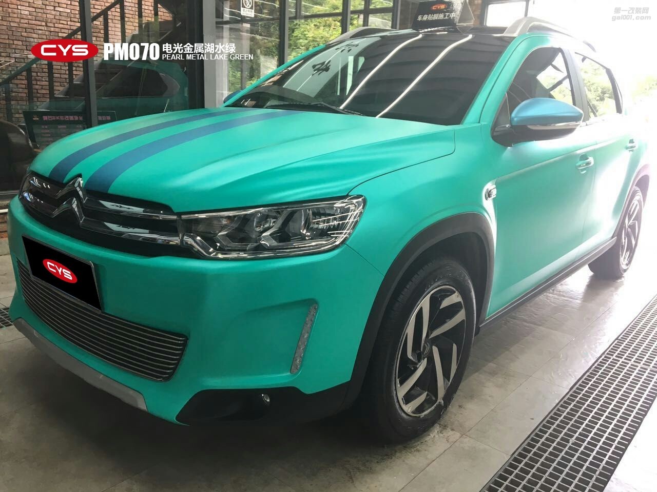 四川成都車衣裳雪鐵龍C3-XR電光金屬湖水綠PM070車身改色貼膜