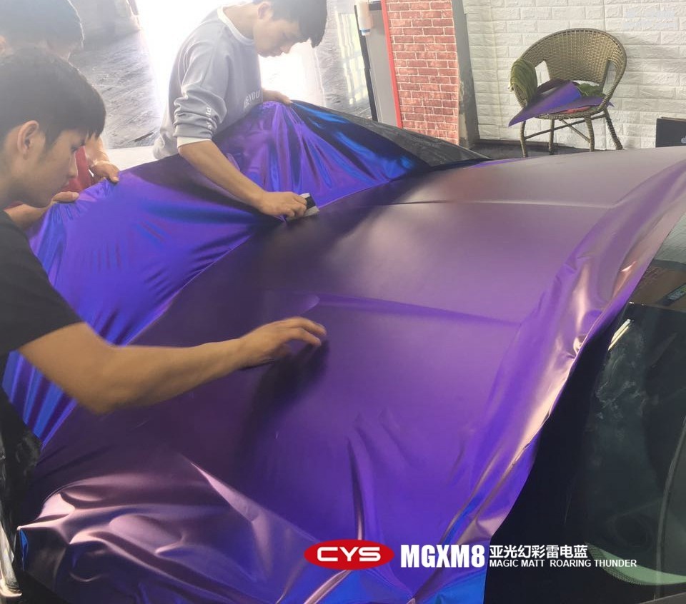 成都青羊車衣裳捷豹XFL亞光幻彩雷電藍車身改色貼膜