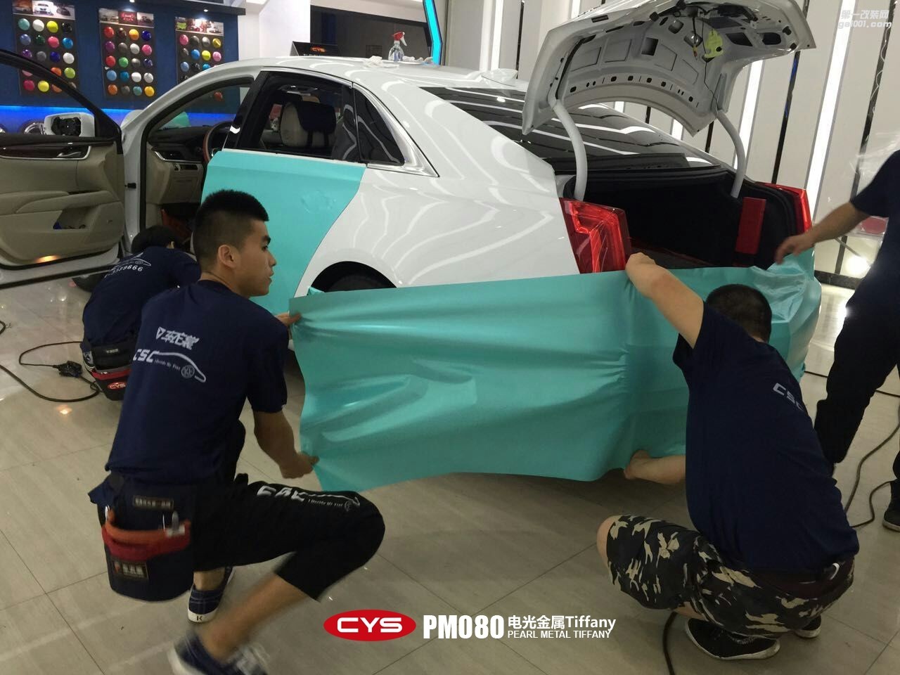 四川成都車衣裳 凱迪拉克XTS-L電光金屬TiffanyPM080汽車改色貼膜