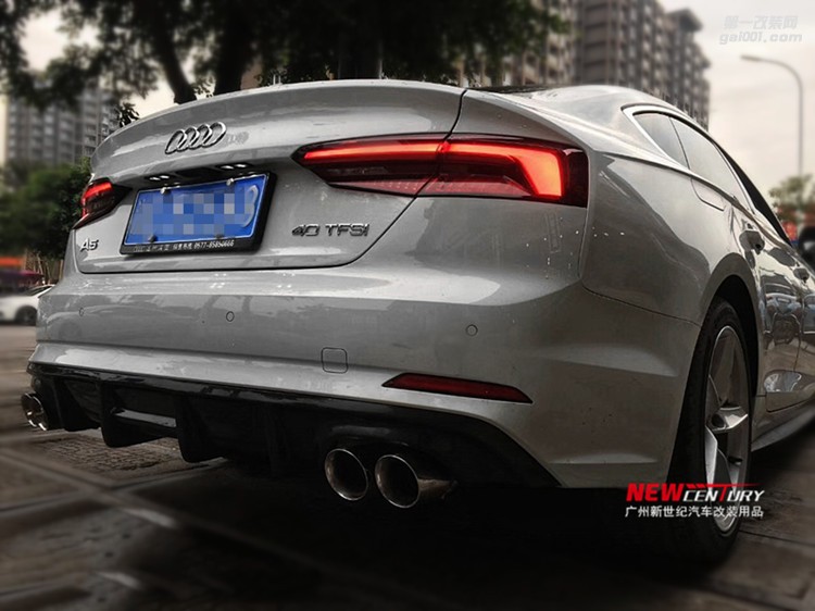 新款奧迪Audi A5改裝碳纖維后唇 RS5大包圍 4出排氣擾流板小包圍