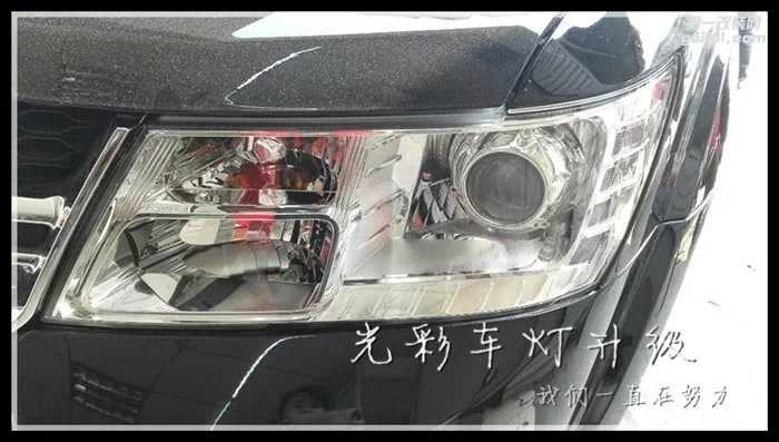 道奇酷威改裝GTR雙光透鏡氙氣燈LED大燈成都光彩車燈