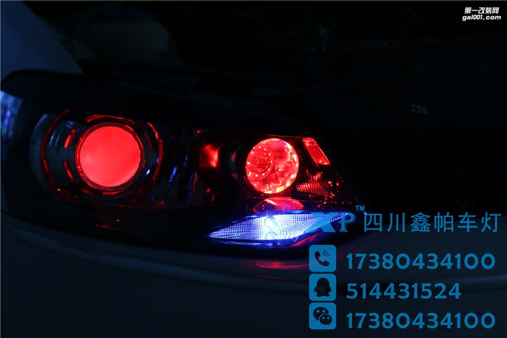 大众POLO四川成都改装车灯鑫帕车灯安装大灯总成 红色恶魔眼 海拉Q5透镜 LED车灯 氙气灯 进口安定器 日间行车灯