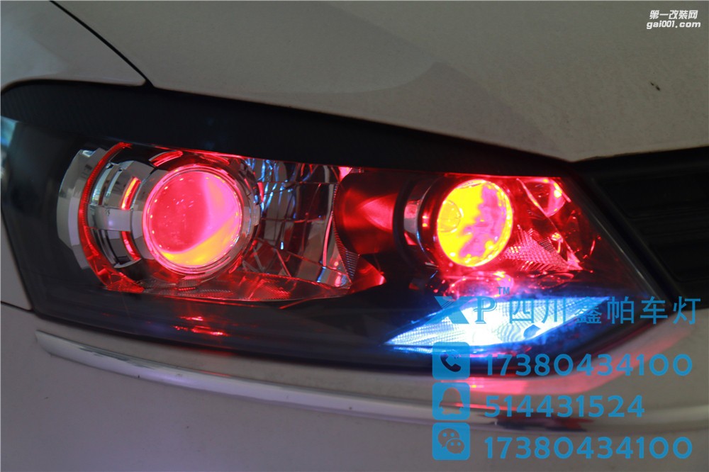 大眾POLO四川成都改裝車燈鑫帕車燈安裝大燈總成 紅色惡魔眼 海拉Q5透鏡 LED車燈 氙氣燈 進口安定器 日間行車燈