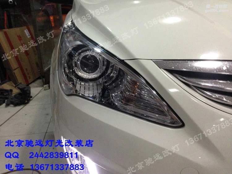 現(xiàn)代瑞納 車(chē)燈升級(jí) 透鏡 氙氣燈 惡魔眼改裝 北京改燈