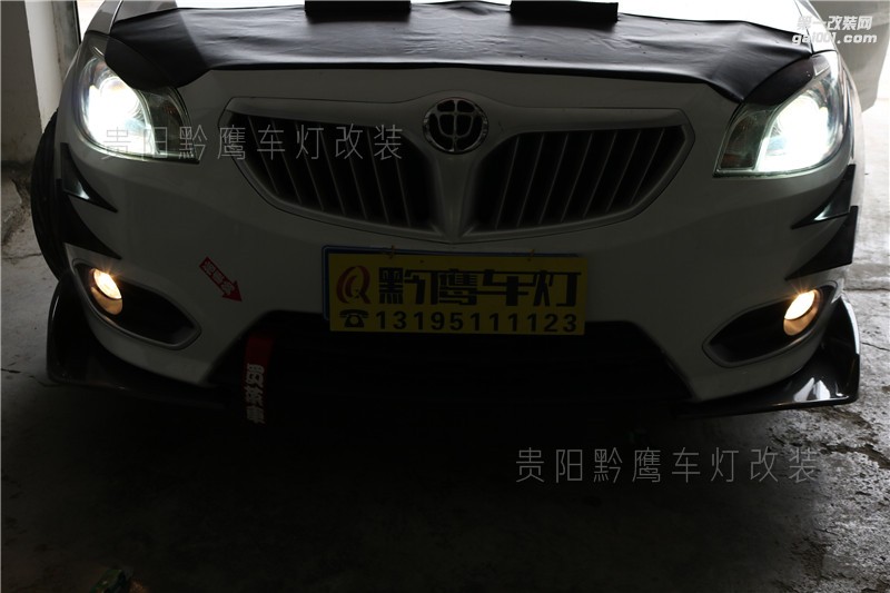 中華H330大燈改裝 貴陽H330車燈改裝海拉五雙光透鏡 紅色LED惡魔眼 車燈升級(jí)