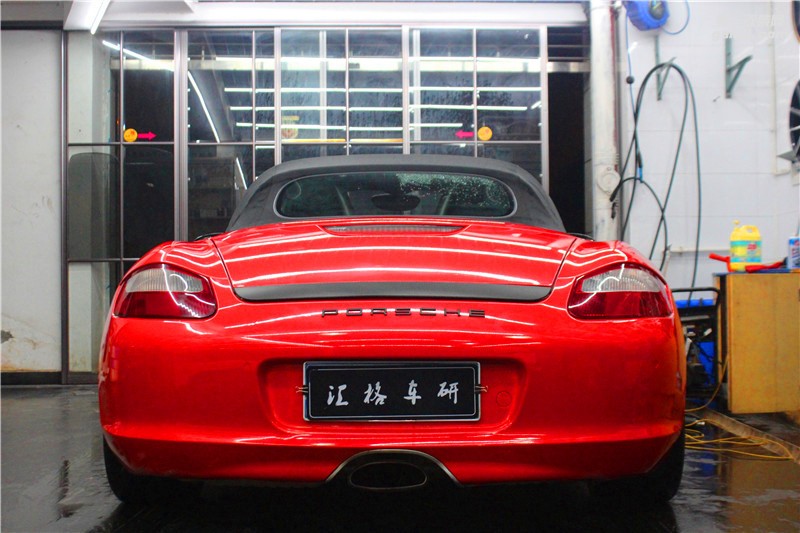 長(zhǎng)沙汽車(chē)改裝實(shí)體店 保時(shí)捷boxster施工HEXIS橙紅色