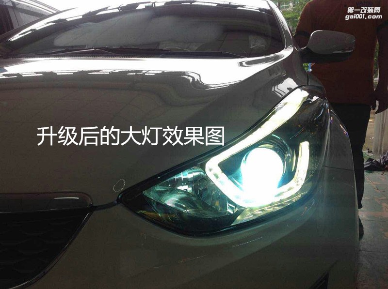 廣州汽車改燈 現(xiàn)代朗動(dòng)大燈改裝海拉5雙光透鏡+天使眼+惡魔眼