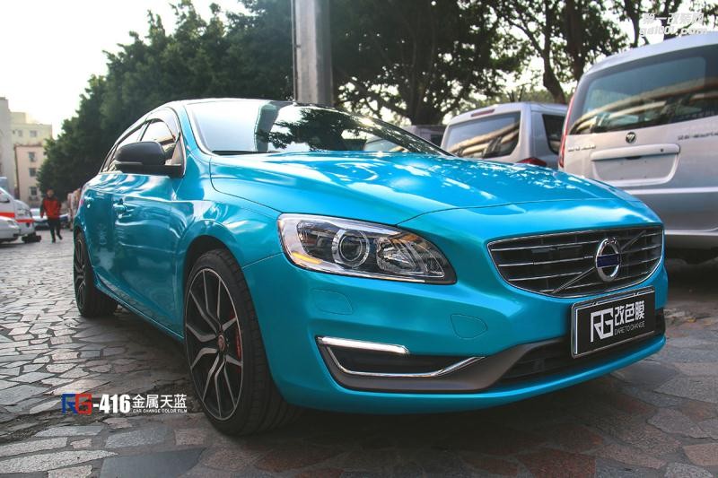 沃爾沃S60L全車改色案例分享RG瑞集金屬天藍改色膜