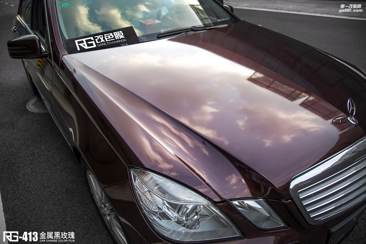 奔馳E260L全車改色貼膜案例分享  金屬黑玫瑰  RG改色膜出品