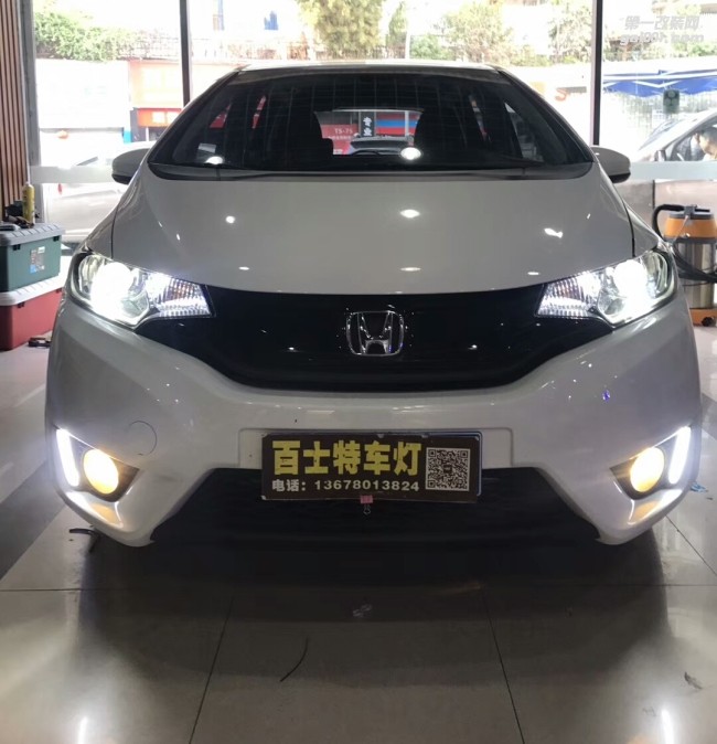 (改車燈)飛度大燈改氙燈LED燈雙光透鏡