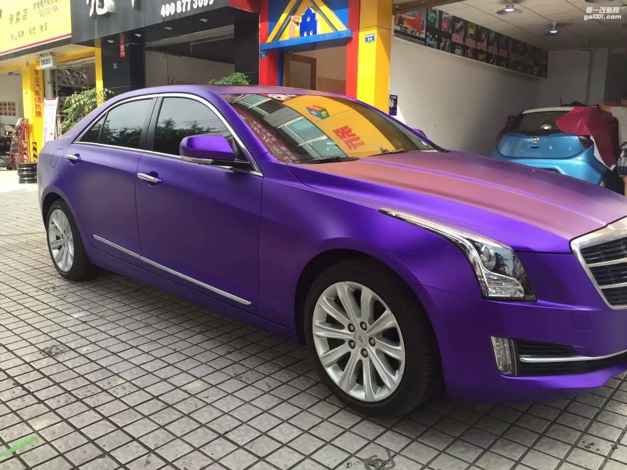 成都汽車貼膜改色凱迪拉克ATS全車改色貼膜金屬冰亞光紫