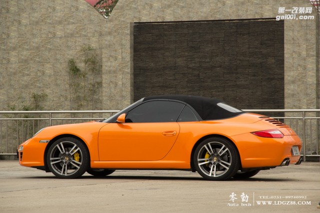 保時捷911全車香金橙貼膜改色-長沙專業(yè)貼膜去哪里
