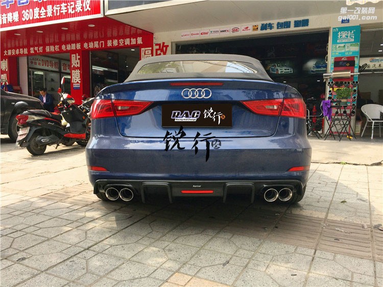 奧迪A3改裝猴子制燥中尾段四出閥門排氣卡布爾碳纖維后唇