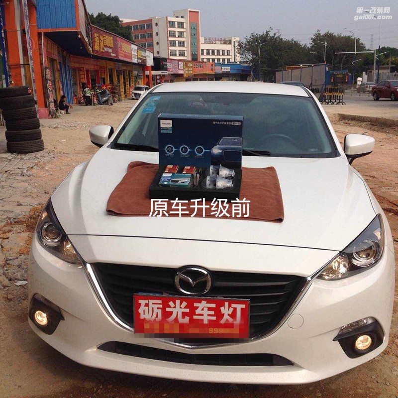廣州汽車改燈 馬自達昂克賽拉大燈改氙氣燈雙光透鏡+白色惡魔眼