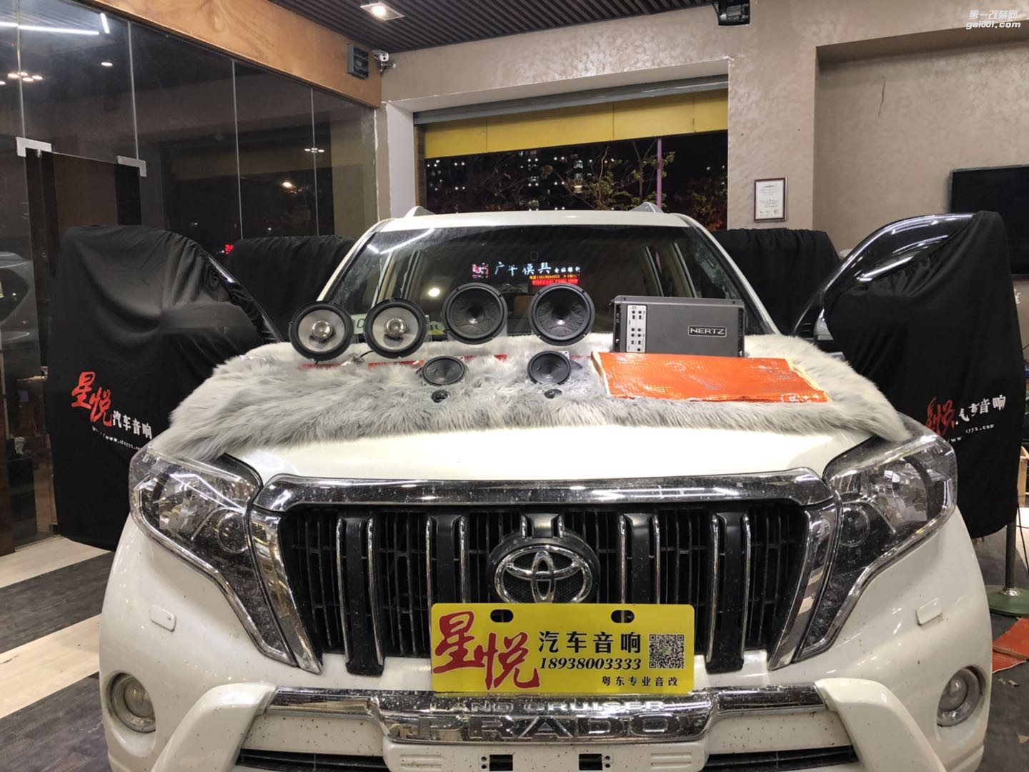 汕頭市汽車音響改裝豐田普拉多霸道升級四門勁能隔音改裝意大利赫茲三分頻非一般的樂享汕頭市星悅汽車音響