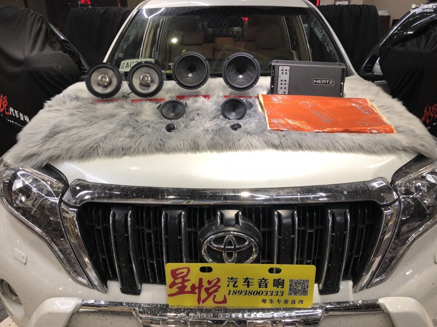 汕頭市汽車音響改裝豐田普拉多霸道升級四門勁能隔音改裝意大利赫茲三分頻非一般的樂享汕頭市星悅汽車音響
