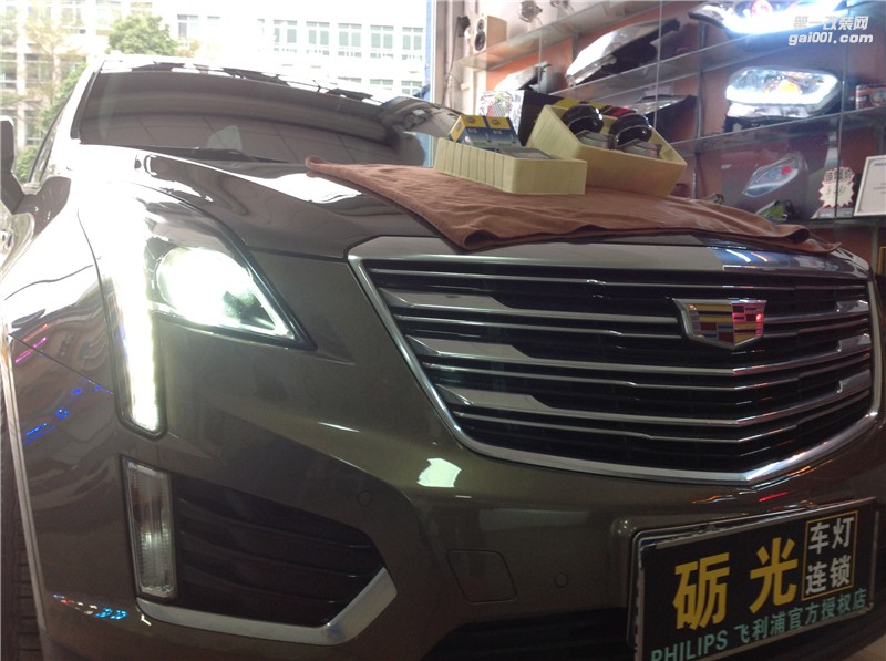 汽車燈光升級 廣州凱迪拉克XT5大燈升級海拉5雙光透鏡華科安定器