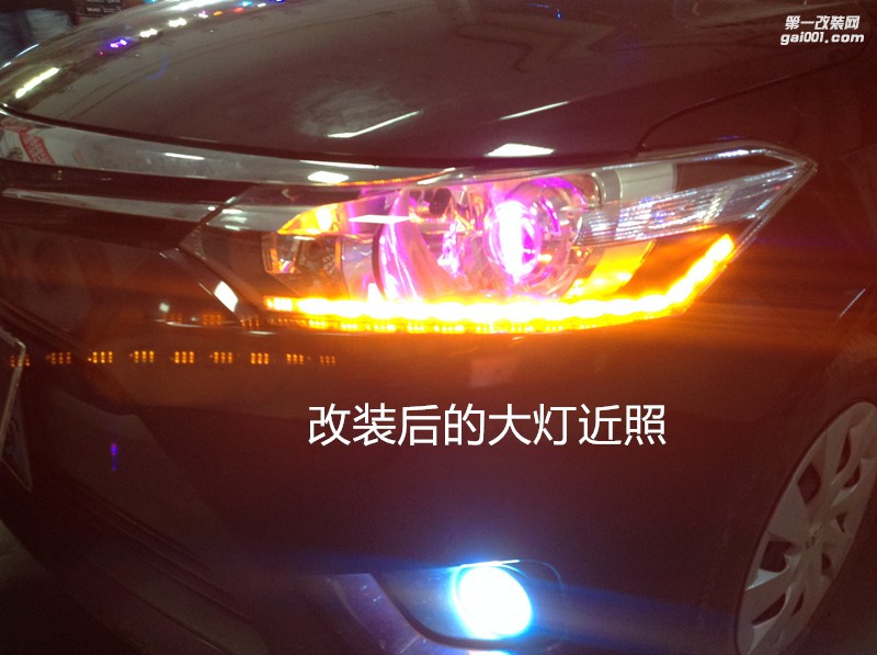 廣州改燈店 豐田威馳大燈升級海拉5雙光透鏡+流光日行燈+紫色惡魔眼
