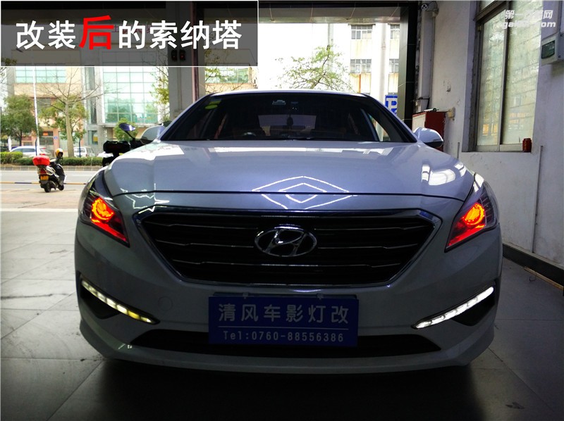 現(xiàn)代索納塔九車(chē)燈改裝 海拉五雙光透鏡升級(jí) 炫酷惡魔眼改裝！——中山清風(fēng)車(chē)影燈改